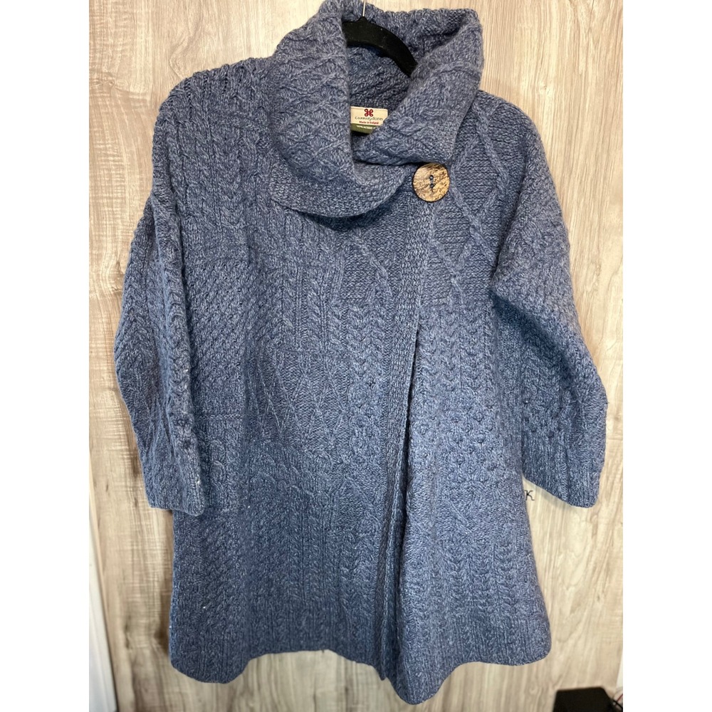Carraigdonn Sweater Women XL Merino Wool Cable Fisherman Cowl Neck Ireland Heavy